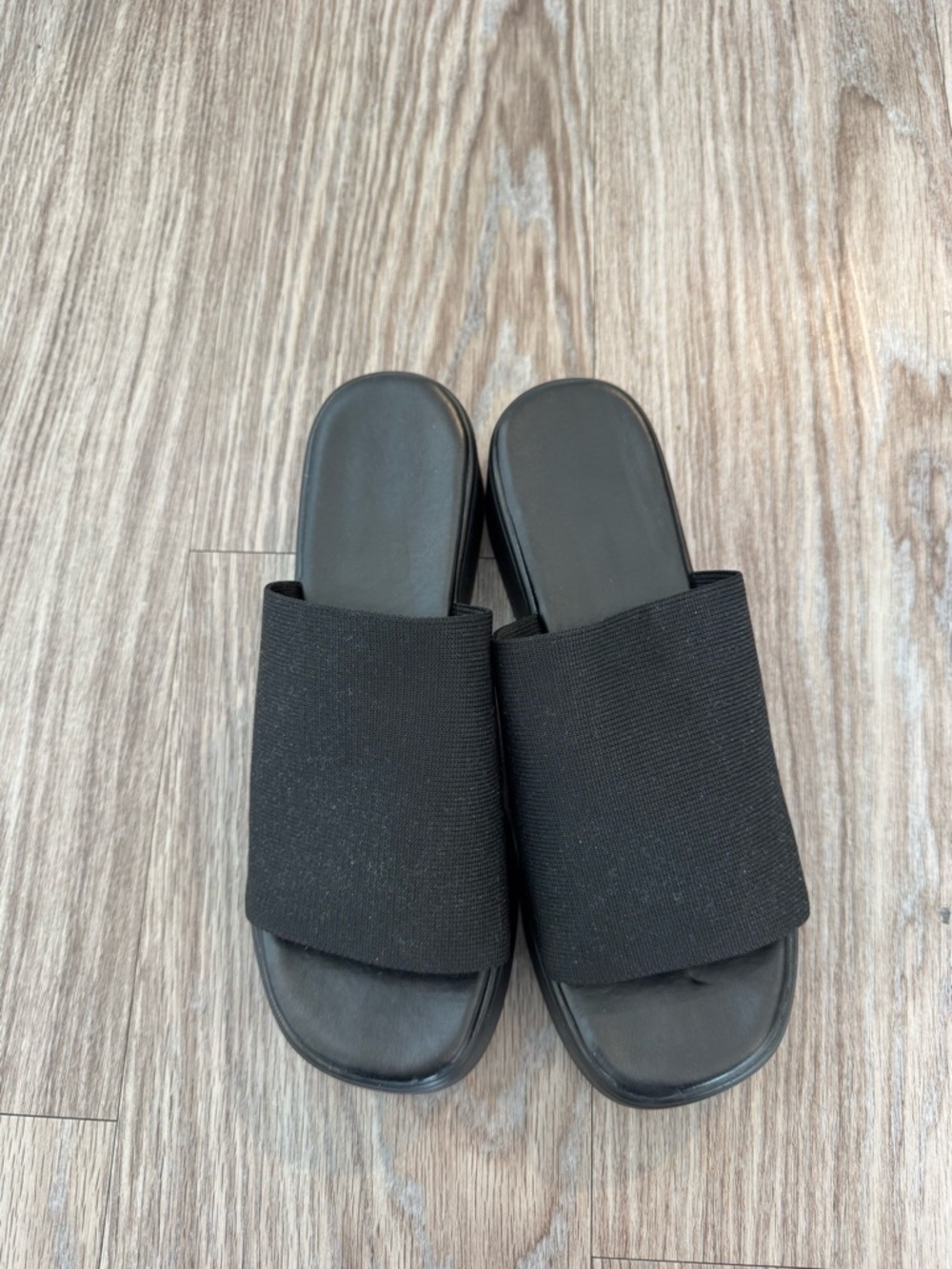 Missguided Black Slide Sandals with Wide Knit Strap